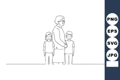 Elderly woman holding hands with two children simple line ar Product Image 1