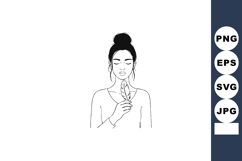 Woman Holding Flower Vector Illustration with Minimalist Lin Product Image 1