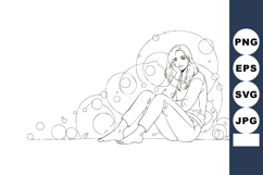 Young woman sitting surrounded by decorative bubbles in cont Product Image 1