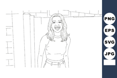 Smiling woman standing indoors casual outfit line art vector Product Image 1