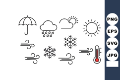 Weather icons set with sun rain snow wind and thermometer ve Product Image 1