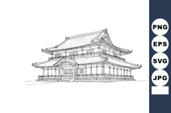 Traditional Japanese Temple Architecture Line Drawing Vector Product Image 1