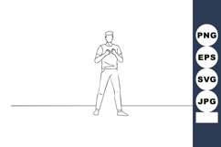 Man Standing and Using Mobile Phone Line Art Vector Illustra Product Image 1