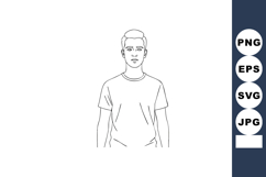 Young man standing front view simple line art portrait vecto Product Image 1