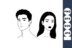 Minimalist black and white male and female portraits vector Product Image 1