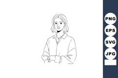 Young woman portrait line art simple black and white vector Product Image 1