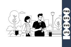 Young Couple Walking in City Park Holding Water Bottles Leis Product Image 1