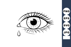 Human eye crying with single tear black line art illustratio Product Image 1