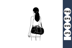 Woman with duffel bag walking away simple black and white ve Product Image 1