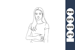 Young woman holding stomach line art vector illustration in Product Image 1