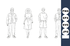 Four casual young people standing line art vector illustrati Product Image 1