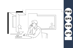 Man Sitting at Table Talking on Phone Minimalist Line Art Ve Product Image 1