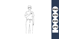 Young man standing with hand on chest gesture simple line ar Product Image 1