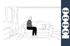 Woman sitting on couch in minimalistic living room vector il Product Image 1