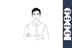 Young man with crossed arms simple black and white line art Product Image 1