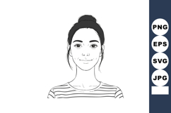 Young woman wearing striped shirt simple line art portrait v Product Image 1