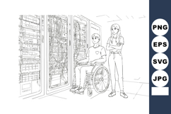 Disabled person in wheelchair with female assistant in serve Product Image 1