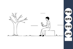 Person reading book outdoors near tree in minimalist black a Product Image 1