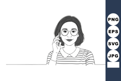 Woman with glasses striped shirt talking on phone vector ill Product Image 1