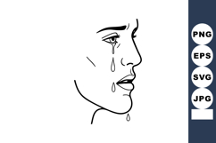Crying woman face side profile with tears flowing emotional Product Image 1