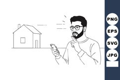 Man Using Smartphone with House Outline in Background Vector Product Image 1