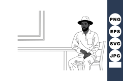 Man Sitting Alone Wearing Hat and Casual Clothes in Minimali Product Image 1