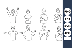 Male Character Various Hand Gestures Line Art Vector Illustr Product Image 1