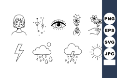Woman eye flowers hands lightning rain sun simple line art v Product Image 1