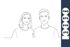 Young man and woman simple line art portrait vector illustra Product Image 1