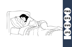 Woman Sleeping Peacefully on Bed in Relaxed Pose Black and W Product Image 1