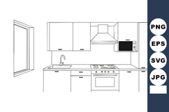 Modern kitchen interior line art with stove oven and sink ap Product Image 1