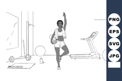 Woman practicing yoga tree pose in gym with fitness equipmen Product Image 1