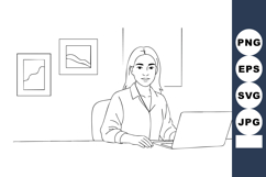 Woman Working on Laptop in Office with Wall Charts Vector Il Product Image 1