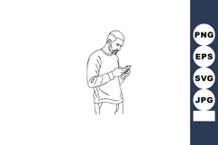 Man using smartphone standing casual pose simple line art ve Product Image 1