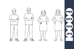 Line art young men and women standing with arms crossed and Product Image 1