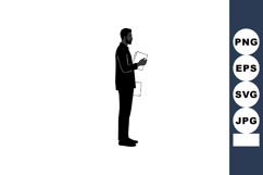 Silhouette of standing man reading book in profile with mini Product Image 1