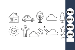 Simple line art nature and home icons including sun, trees, Product Image 1