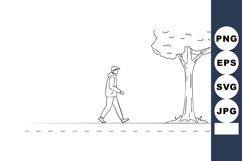 Man walking under tree simple line art vector illustration n Product Image 1