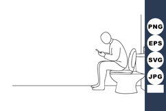 Person Sitting on Toilet Using Smartphone Minimalist Line Ar Product Image 1