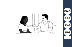 Young Man and Woman Having Conversation Sitting Facing Each Product Image 1