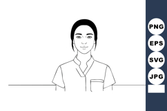 Female healthcare worker portrait with uniform line art mini Product Image 1