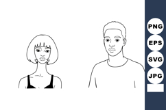 Young man and woman minimalistic black and white line art po Product Image 1