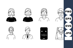 Diverse avatars vector set with men and women simple black a Product Image 1
