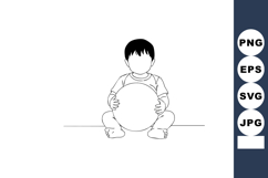 Child Sitting Holding Large Ball Simple Black and White Vect Product Image 1