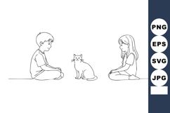 Children Sitting Facing Each Other with Cat Between Them Sim Product Image 1