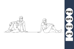 Sitting man and woman line art vector illustration in relaxe Product Image 1