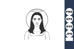 Woman portrait with halo graphic vector black and white simp Product Image 1