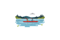 Two people kayaking on a lake in flat vector illustration Product Image 1