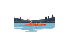 Two people kayaking together in a serene landscape, flat vec Product Image 1