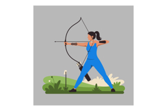Archer in action with bow aiming at target flat vector art Product Image 1